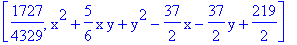 [1727/4329, x^2+5/6*x*y+y^2-37/2*x-37/2*y+219/2]